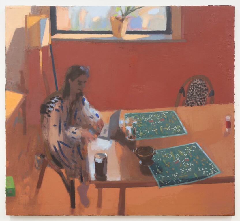 Andrew-Shea_22Morning-Coffee22-2025_oil-on-canvas-43-x-4722_Via-J.J.-Murphy-Gallery