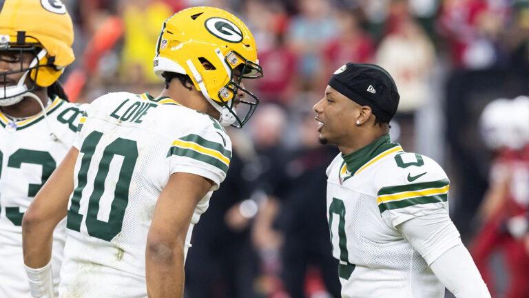 Packers-WR-Matthew-Golden-celebrating-with-Jordan-Love